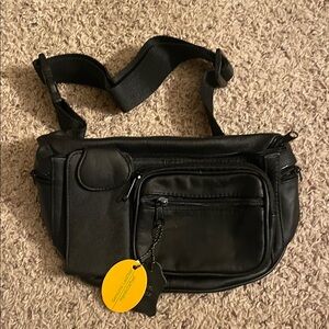 Black Leather Men's Waist Bag